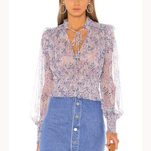 Free People Twyla Purple Sheer Floral Cropped Blouse